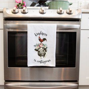 Farmhouse Kitchen Handmade Tea Towel Decorative Chicken Cow Floral Super Cute